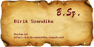 Birik Szendike névjegykártya